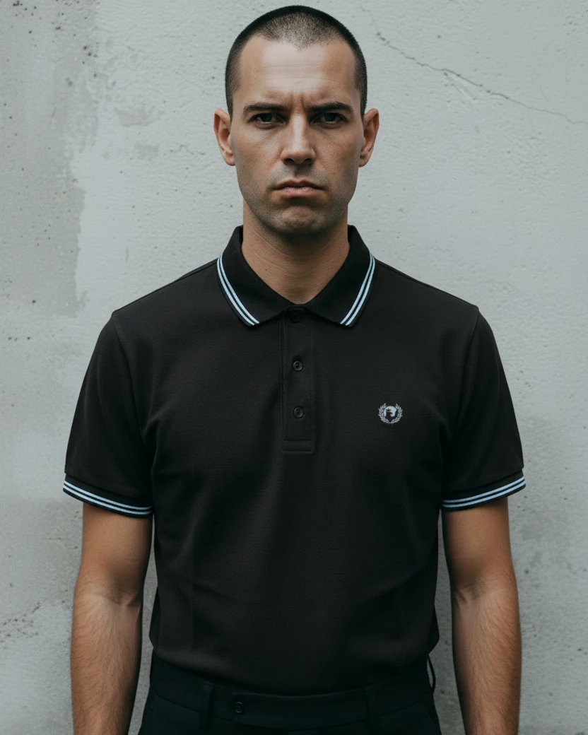 Black polo shirt with trim for mods, rudeboys and  skinheads